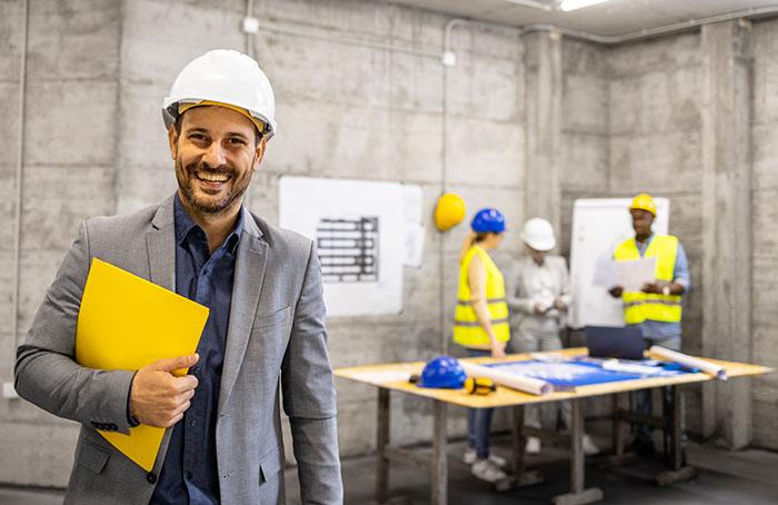 Professional Engineer with his team